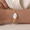 18K Gold Plated Dainty Paperclip Chain Pearls Bracelet for Women, Stainless Steel Link Layered Wrist Jewelry