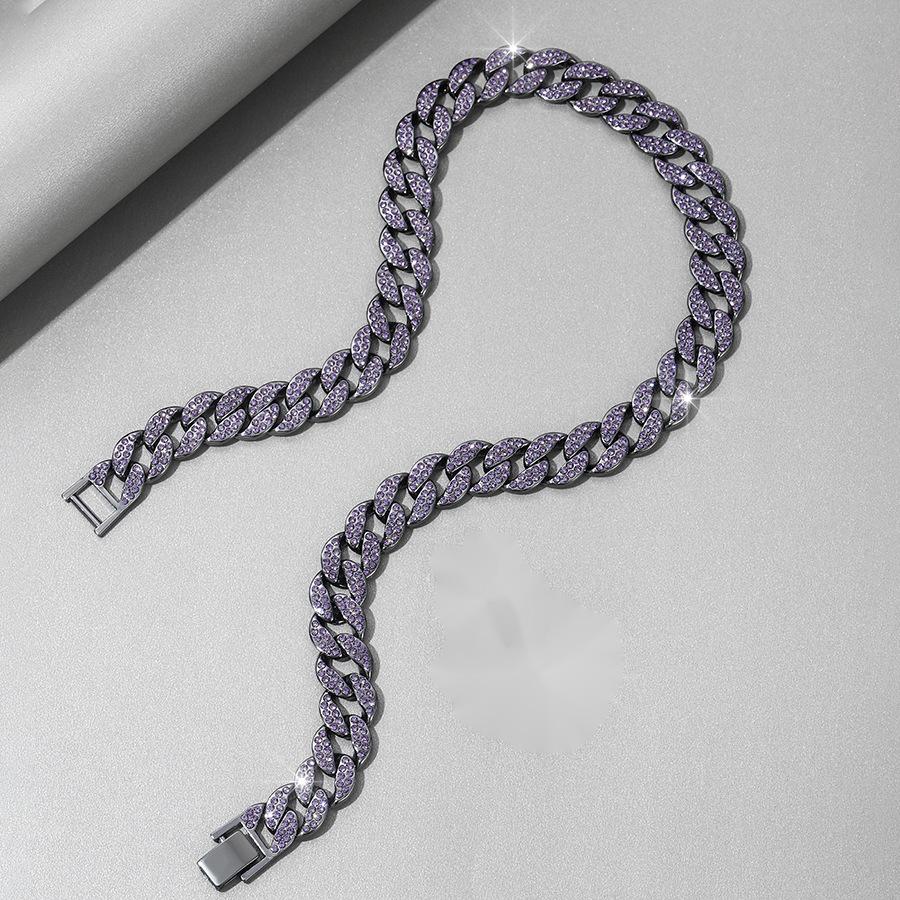 Fashion Jewelry Purple Love Full Diamond Pendant Cuban Chain Hip Hop Broken Heart Pendant Chain