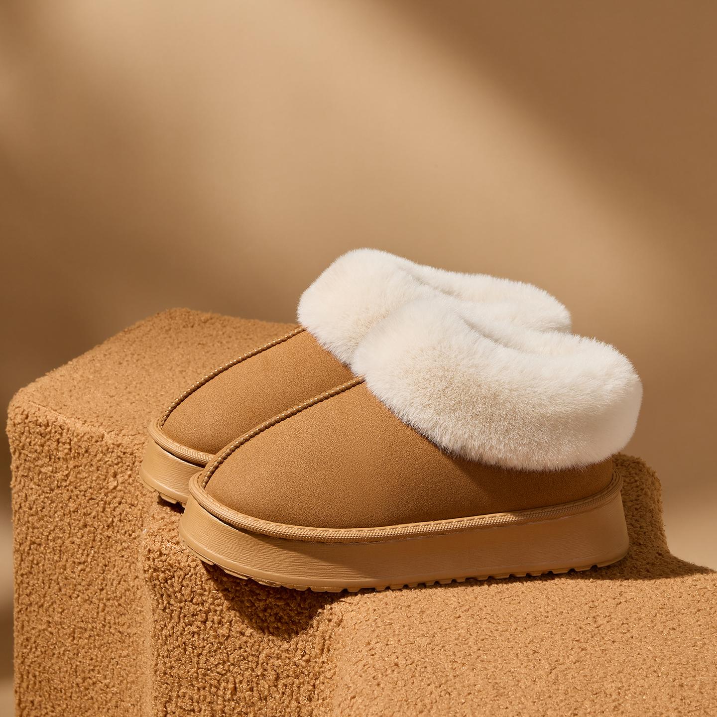 

Зимние женские ботинки плюшевые теплые на толстой подошве дышащие мягкие нескользящие хлопковые тапочки 40-41 коричневый