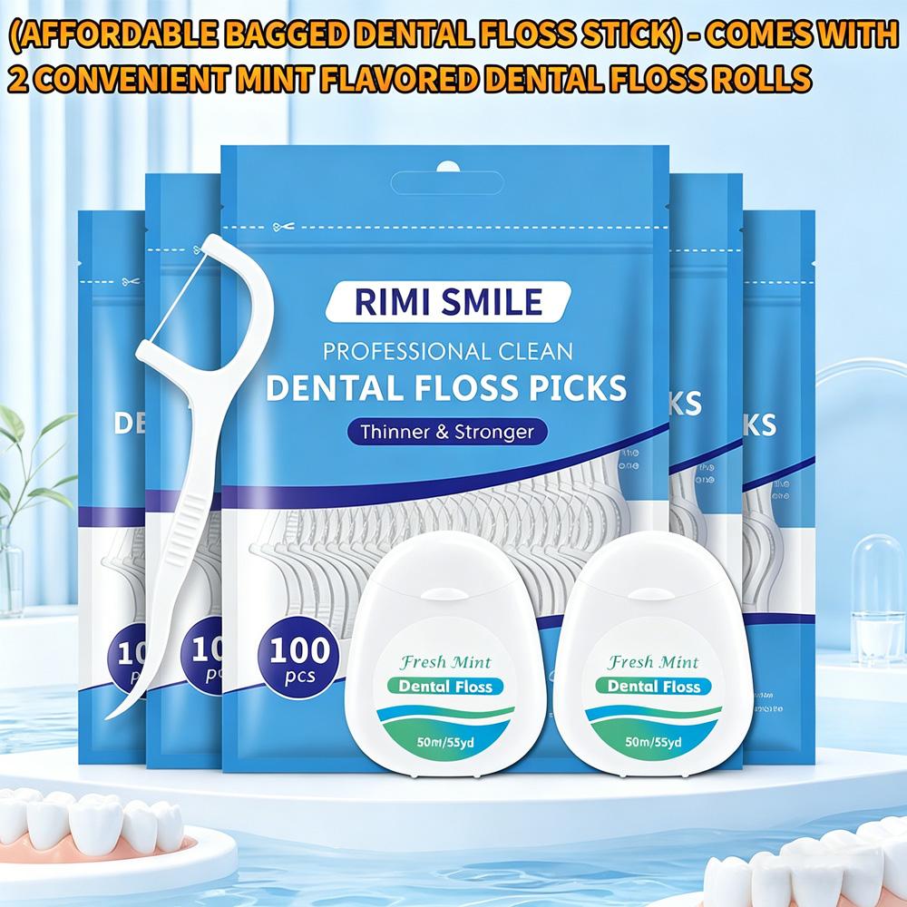 Value Pack Dental Floss Picks | 2 Mint Floss Rolls Included | Ideal for Daily Teeth & Gum Care