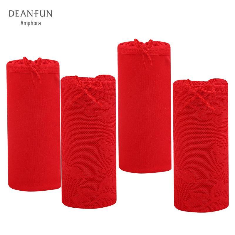 Deanfun Women's Red Cotton Lace Underwear 4-Pack Gift Set