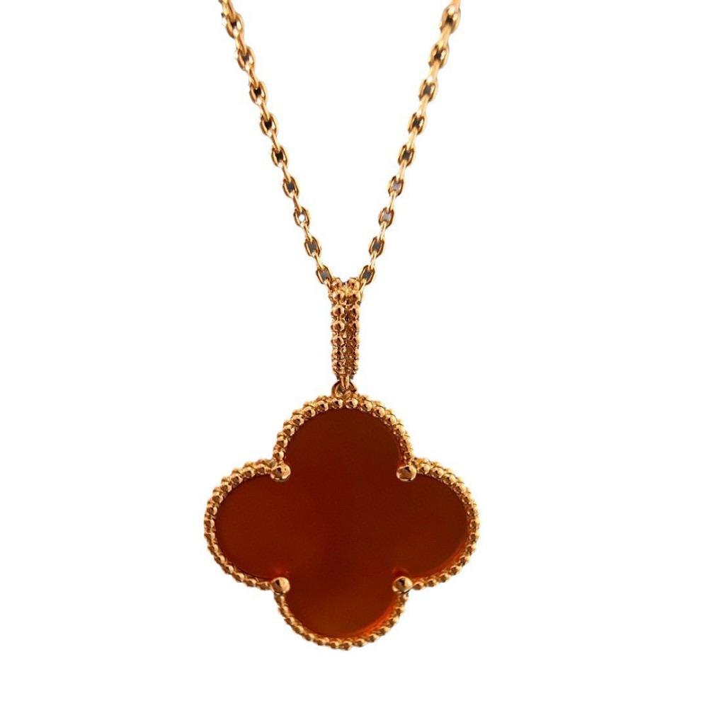 Large Flower Double-sided Four-leaf Clover Necklace for Women Natural White Mother-of-pearl Carnelian Sweater Chain
