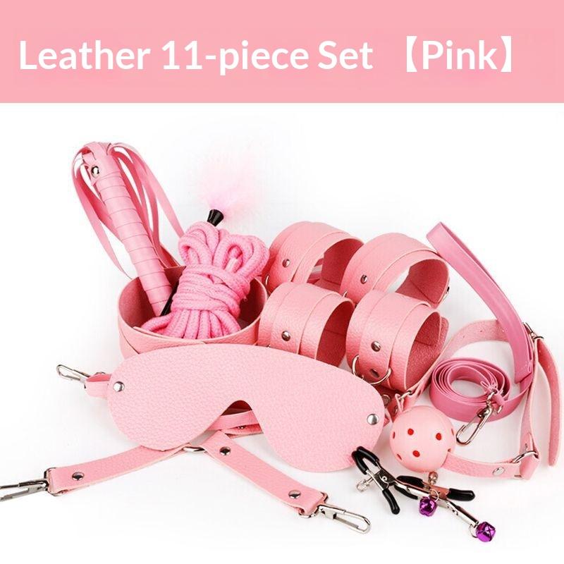 10-Piece Leather BDSM Bondage Restraint Set Handcuffs Blindfold Whip Training Punishment for Women Couples Adult Kinky Sex Toys