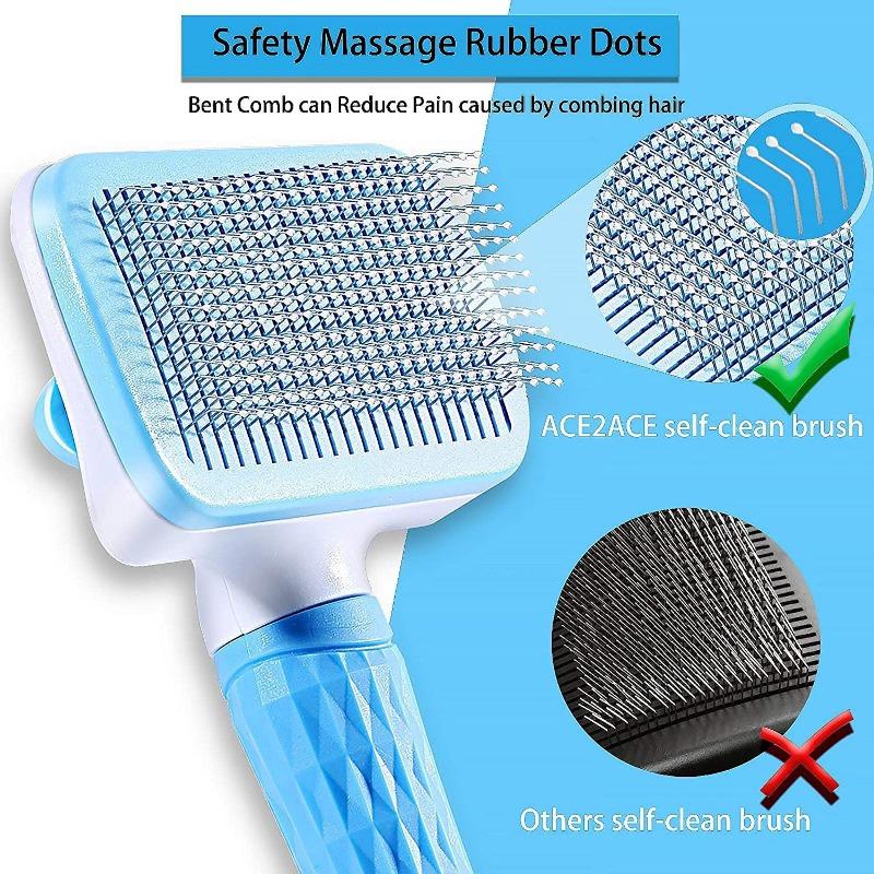 Dog Brush, Cat Brush, Pet Brush, Hair Remover, Pet Brush for Long and Short Hair, Clean Pet Hair from the Brush with One Button, Blue