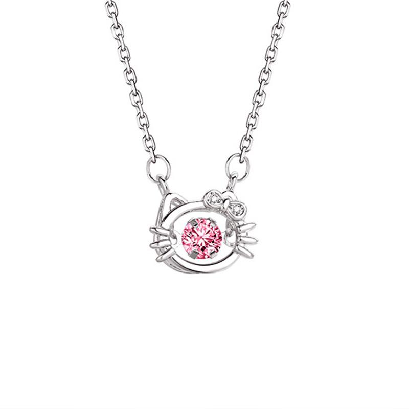 

Ожерелье из стерлингового серебра 925 пробы с розовым бриллиантом Kitty, женское легкое роскошное умное ожерелье, нишевый дизайн с бантом и сердцем девушки