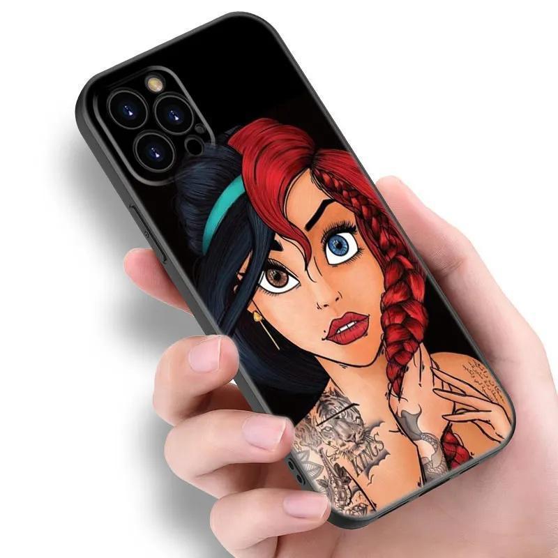 Apple Iphone16Pro Phone Case Tattoo Anime Princess Black Silicone Phone Case