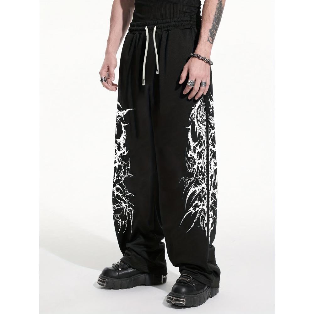 Heren Gotische Losse Rechte Broek, Donkere Outdoor Casual Broek, Modieuze en Coole Geprinte Patronen, Campus Gym Casual Kleding