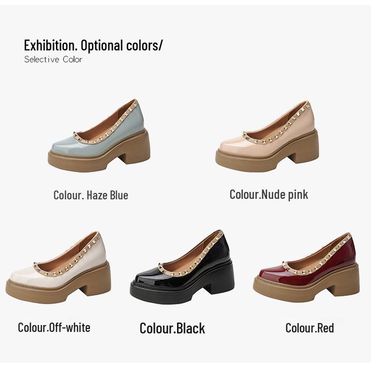 2025 Damskie buty w stylu koreańskim ze szpiczastym noskiem i ukrytym obcasem - Ćwiekowane, kolorowy blok, lakierowana skóra