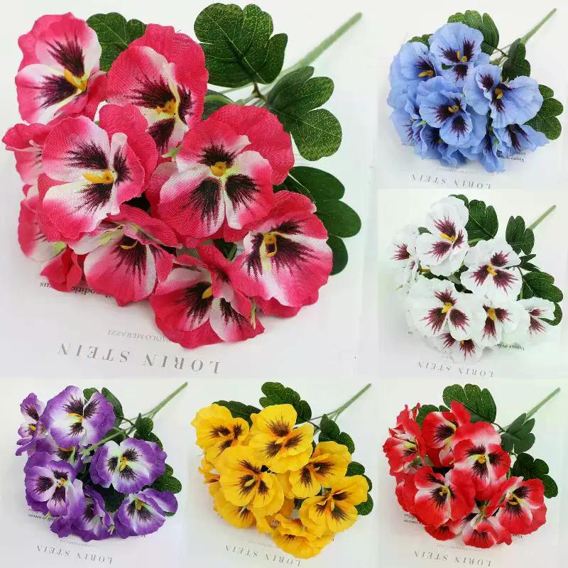 Silk Cloth Artificial Pansy Flowers DIY Phalaenopsis Simulated Rose Bouquet Soft Dyed Edged Flower Bouquet Photography Props