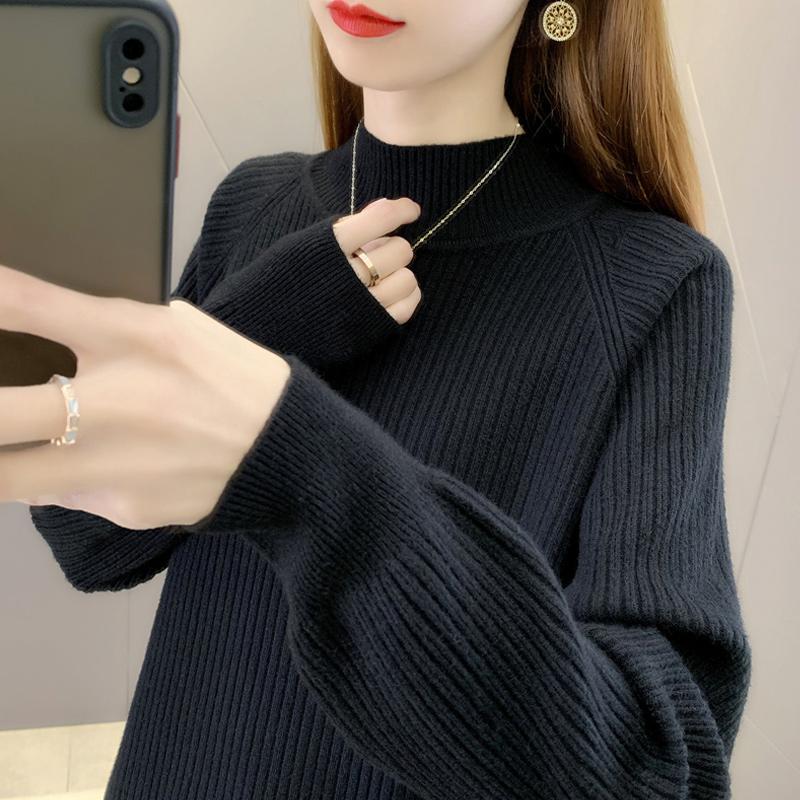 Solid Mock Neck Sweater, Versatile Long Sleeve Sweater for Fall & Winter, Women's Clothing