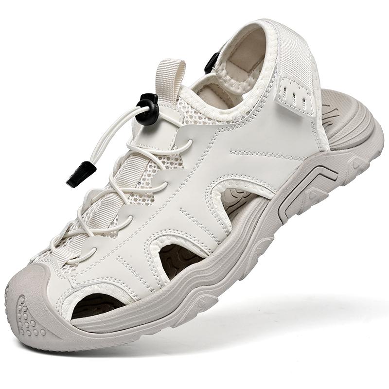 

Мода 2025Новая Мода Лето Улица Пляж Дышащие Повседневные Кожаные Туфли Итальянские Мужские Противоскользящие Круглый Носок Плоские Дизайнерские Сандалии для Ходьбы 45 белый