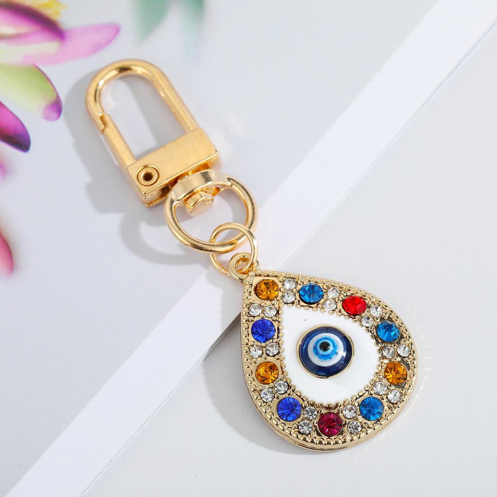 Crystal Blue Evil Eye Hasma Keychains Gold Copper Color Fatima Hand Charm Key Ring Accessories