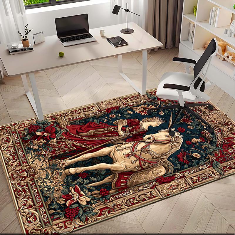 1pc Medieval Pastoral Magic Unicorn Carpet Rug for Living Room Bedroom Home Sofa Decoration,Kids play Non-slip Floor Mat