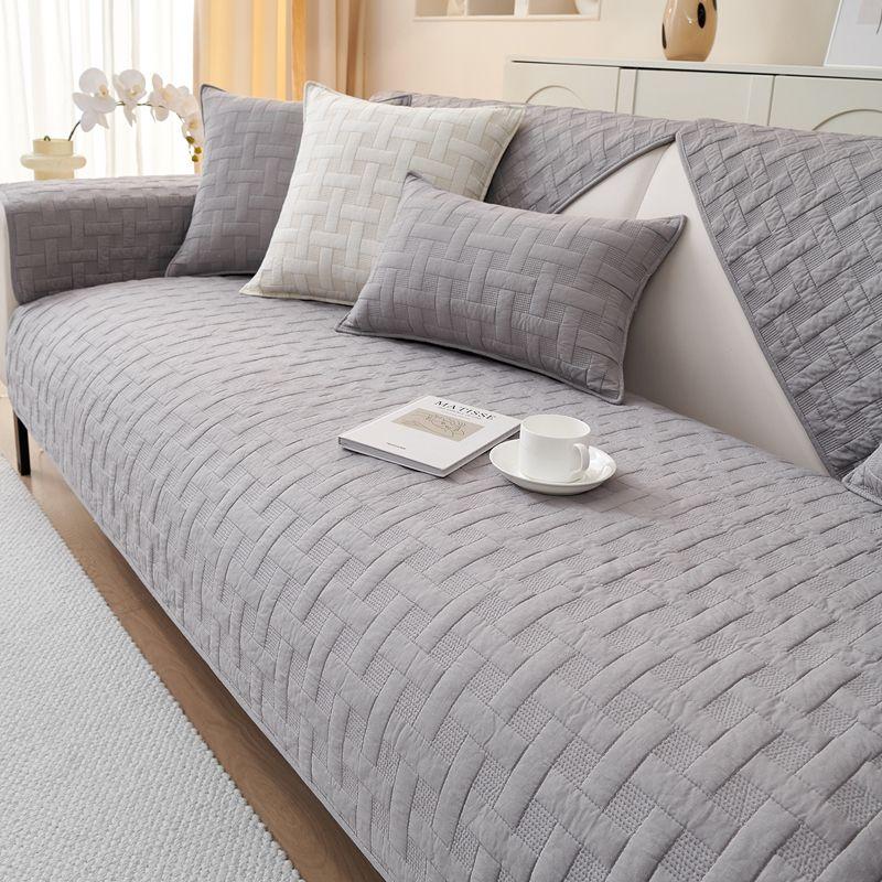 

Sofa Cushion Pure Cotton All Year Round Non-Slip Fabric Pure Color Nordic Simple Cotton Seat Cushions Leather Sofa Cover Towel Cover Neutral FL braid-Gray 70*70cm