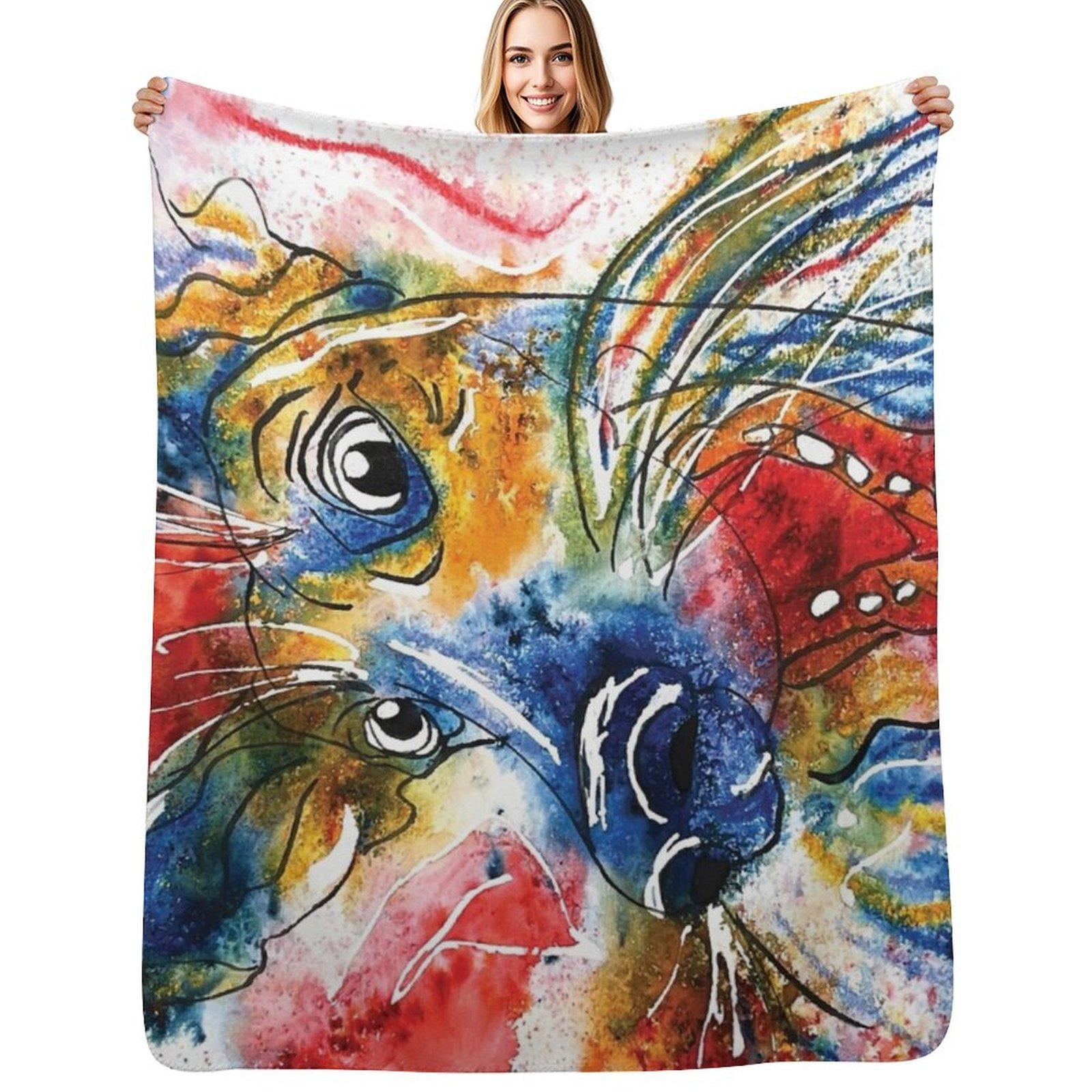 Kooky Kreatures Dax The Blue Dog Caricature Print Art by Paquita Throw Blanket Bed blanket king size 102x76cm(40x30in)