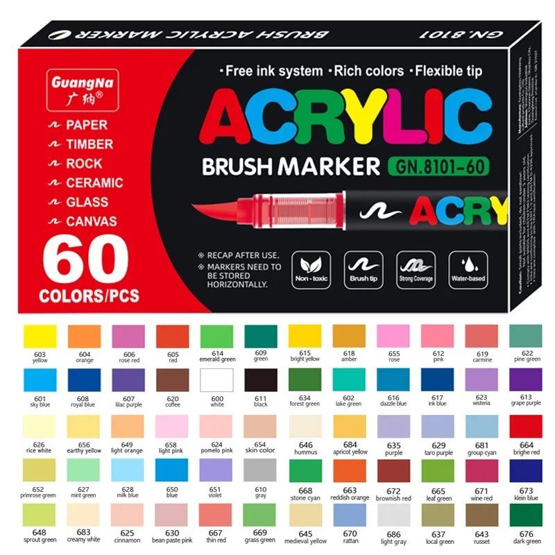 12-408 Colors Acrylic Paint Markers Flexible Brush Acrylic Markers Set for Rock Wood Canvas Glass Stone Painting Art Supplies