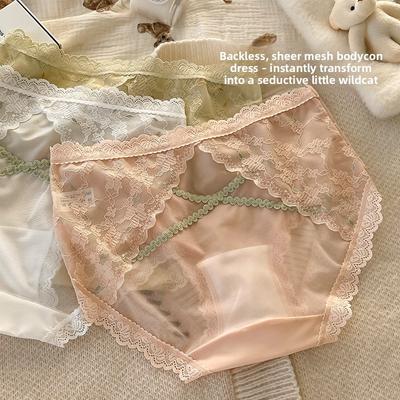 Ladies Summer Thin Style Pure Desire Lace Sexy Hollow Waist Pure Cotton Extension Crotch Triangle Briefs