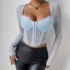 Sexy Spitzen-See-through-Mesh-Korsett-Top mit V-Ausschnitt & Fischgräten-Design für Damen