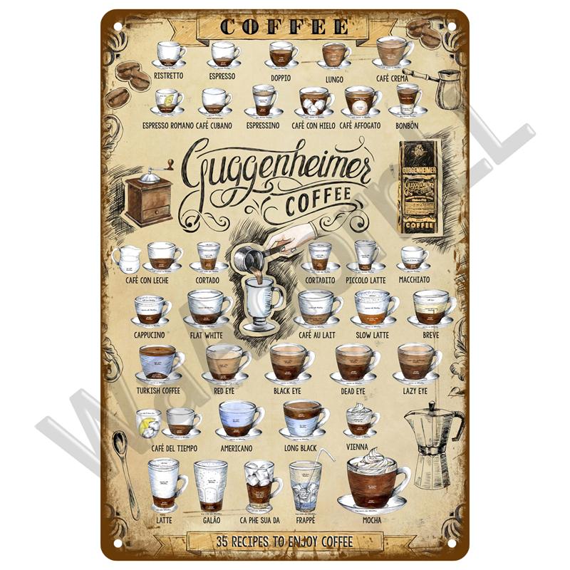 Vintage Blechschild Plakette Metallplatte Wandkunst Poster Metallschild Retro Dekor Kaffee für Küche Bar Café Zimmer Retro Eisenmalerei