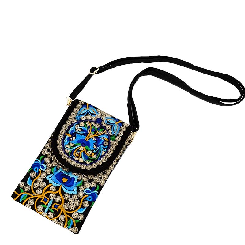 

1Pc Crossbody Cell Phone Bag Casual Embroidered Travel Small Purse Ladies Cloth Women s with Adjustable Strap синий