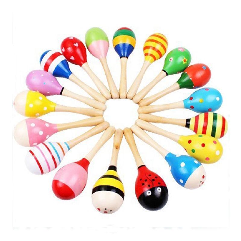 Natural Shaker Wood Rattle Toy Infant Sensory Cognitive Growth Gift Randomly One