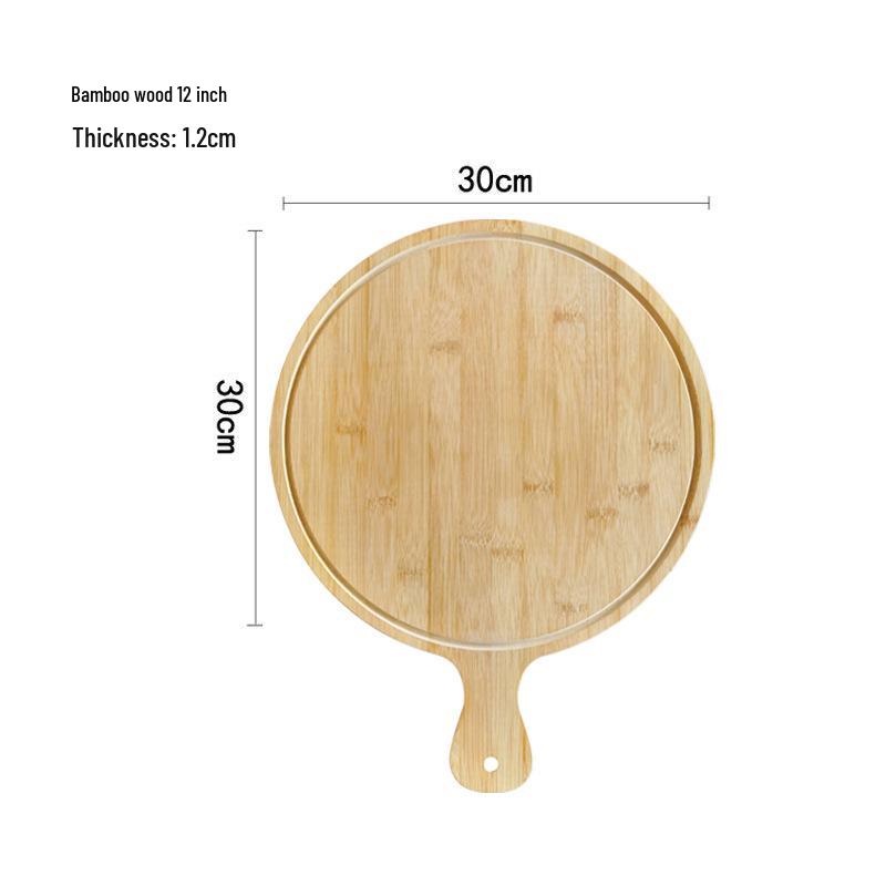 Japanese Style Bamboo & Wood Pizza Board - Round Tray with Handle (8", 9", 10")