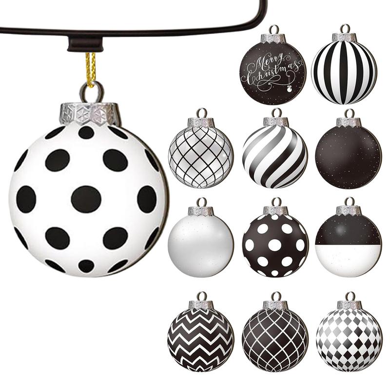 12pcs 8cm Christmas Balls Ornaments Funny Wooden Shatterproof Christmas Tree Decorations black white ball Christmas Decor