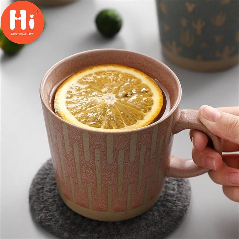 Hi Nordic Ceramic Retro Coffee Mug Simple Office Tea Cup Coarse Pottery Handmade Breakfast Milk Mug Couple Drinkware
