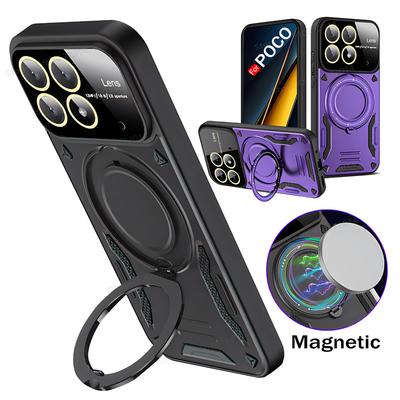 Vojenský nárazuvzdorný kryt s nárazníkom pre POCO F6 X6 M6 Pro Magnetický puzdro na telefón so skladacím držiakom pre POCO X5 X4 X3 Pro NFC C65 M5S