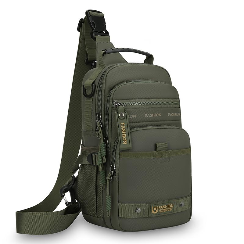 Casual Multi Pockets Men Chest Bag Shoulder Bag Multifunction Sports Message Bag Solid Color Cloth Crossbody Bag Travel