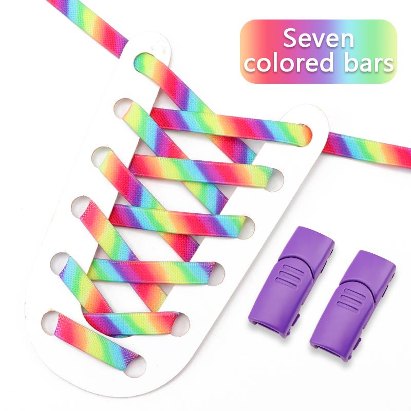 1Pari Magnetic Lock No Tie Shoe Laces Rainbow Elastic Laces Sneakers Adults Kids 8MM Wide Flat Shoelaces Rubber Bands for Shoes