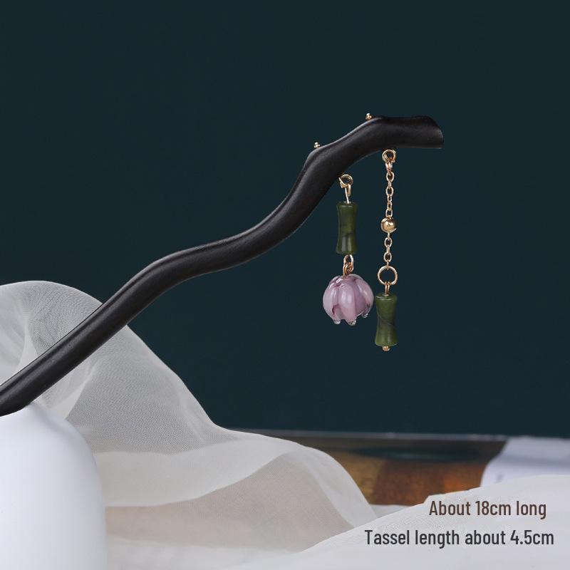 

Деревянная шпилька для волос «Ретро Магнолия» 2024 года с кисточкой из ландыша: Простой аксессуар для пучка для ханьфу и чонсама