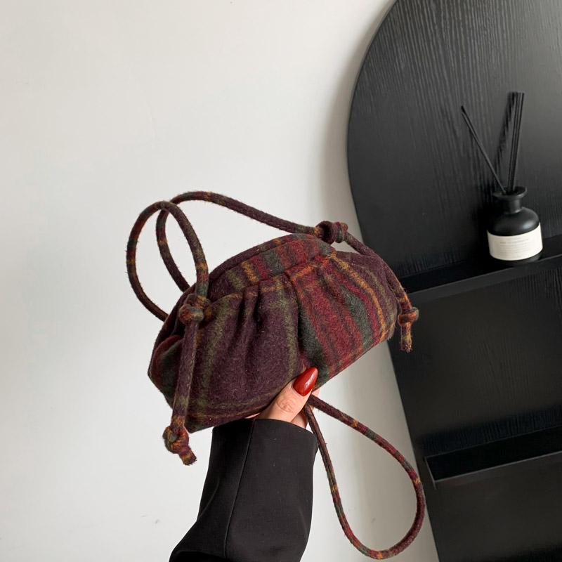 Geantă de umăr crossbody din lână carouri feminină mică și rafinată premium nouă toamnă