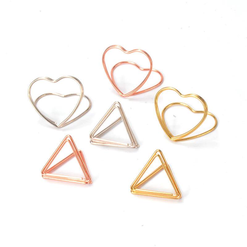 Double-Layer Geometric Heart Triangle Card Holder - Metal Desktop Note & Message Stand