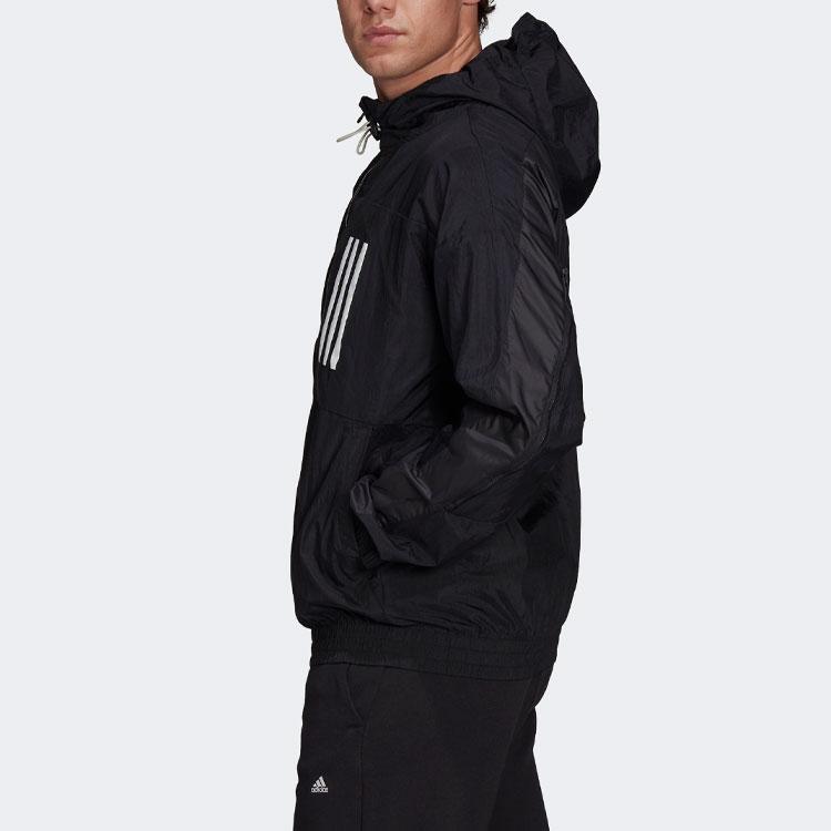 Adidas Bunda s kapucí proti větru s kontrastním logem Pánské bundy Černá GT9769