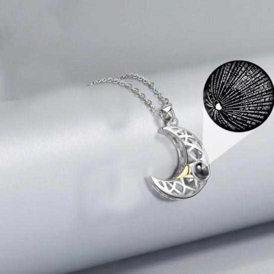 Sun and Moon Couple Projection Necklace for Men and Women, Simple Japanese and Korean Style, 100 Language Pendant, Collarbone Chain, Christmas Gift