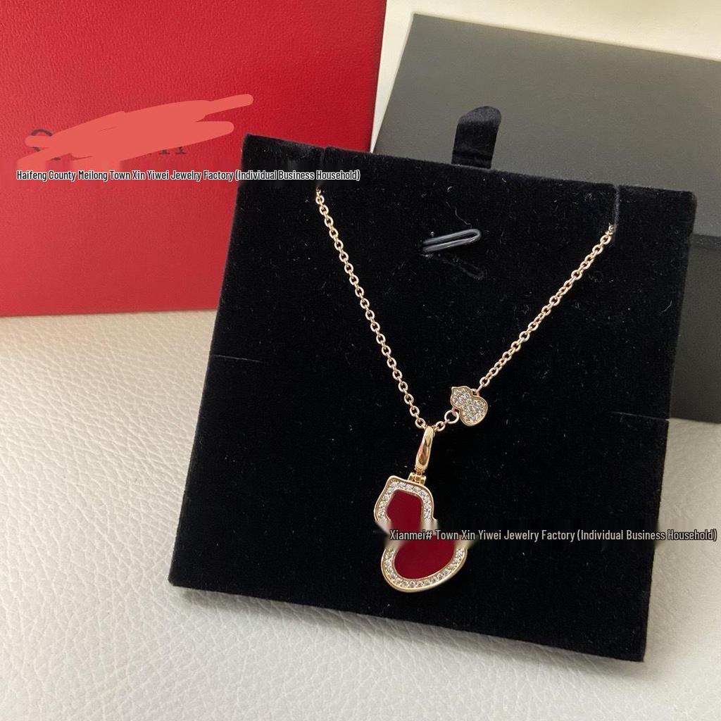 18K Rose Gold-Plated Gourd Necklace: White Mother-of-Pearl Pendant Clavicle Chain
