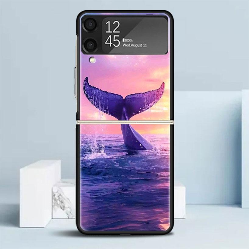 Humpback Whale Sea Giant Black Cover for Samsung Galaxy Z Flip 7 6 5 4 3 5G Phone Case Flip7 Flip6 Flip5 Flip4 Flip3 Pattern Cas