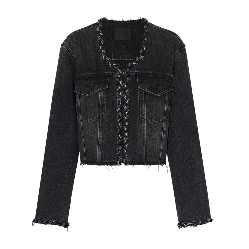 

MO&Co. 2024 Spring Cropped Denim Jacket with Woven Trim M 165