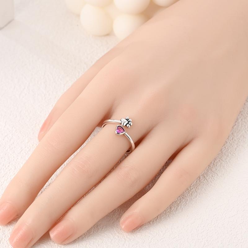 Original Copper Paw Print Love Open Rings For Women Girls Jewelry Birthday Anniversary Gifts