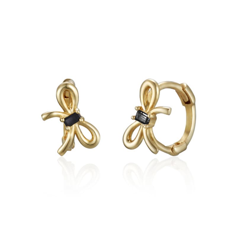LUNNE 14k Baguette Stone Ribbon One-Touch Earrings (14k Gold) #LFE11