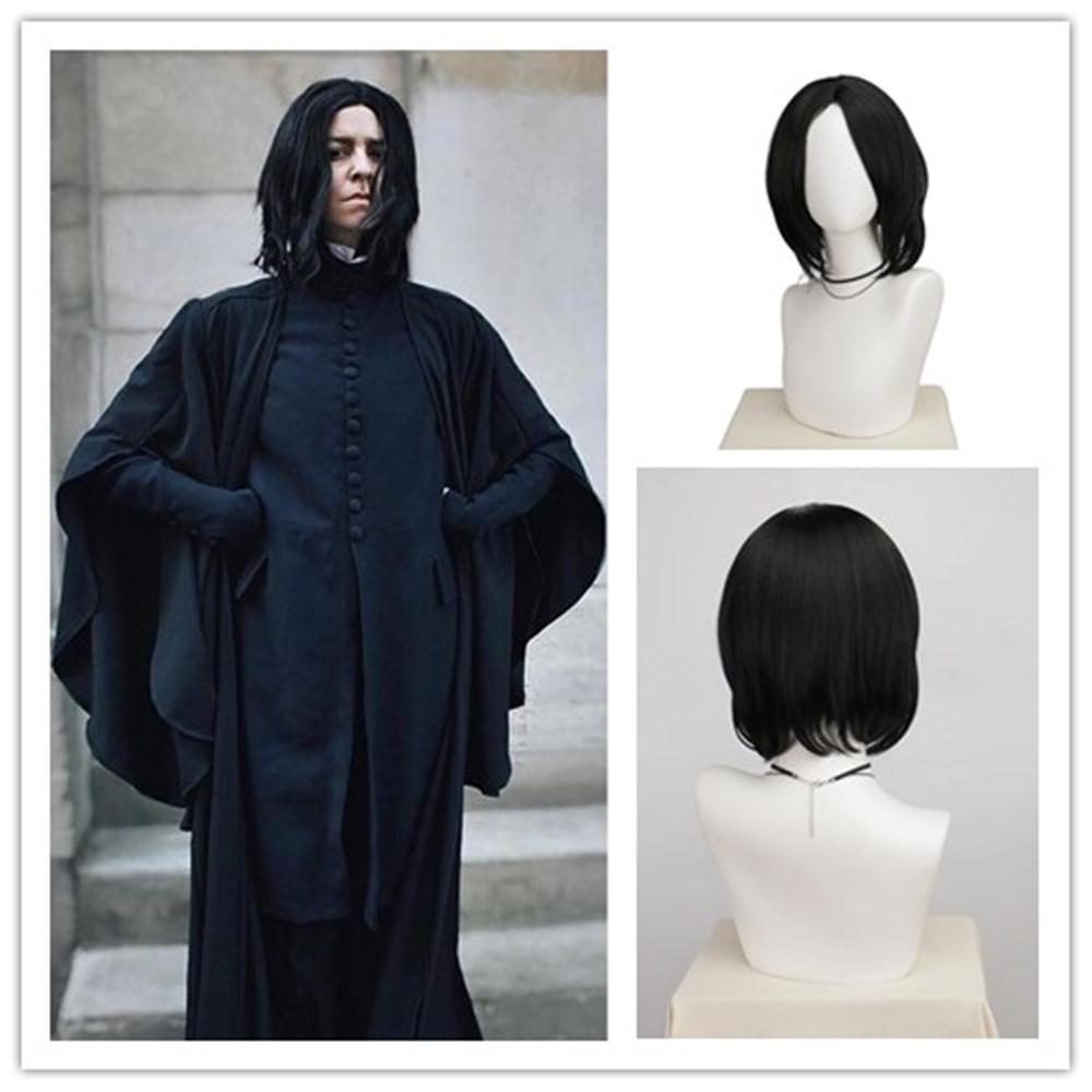 Straight Mens Black Synthetic Wigs Pelucas Halloween Severus Snape Costume Realistic Fun Party Toupee Wig