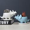 Creative Triangle Dinosaur Succulent Flower Pot Indoor Desktop White Ceramic Flower Pot With Tray