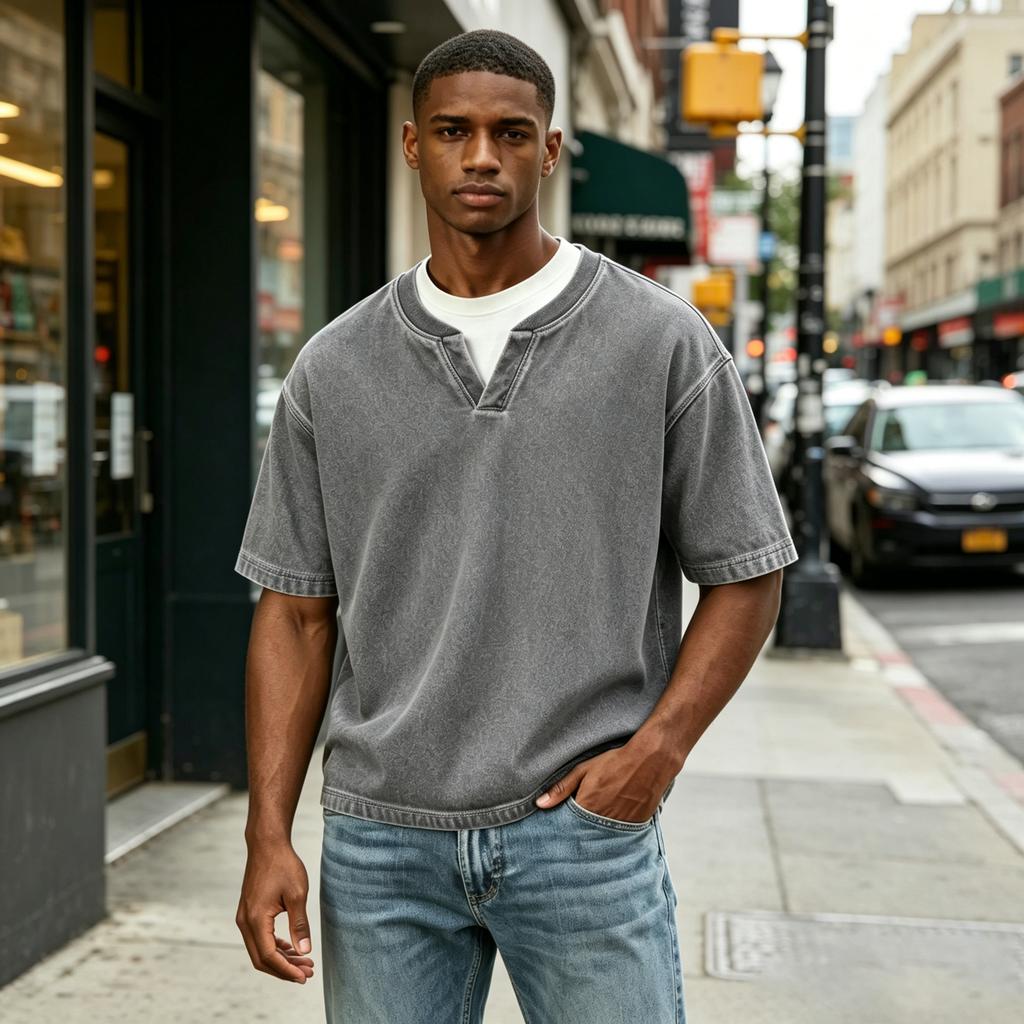 Men's Casual Short Sleeve Shirt Crew Neck Relaxed Fit Vintage Style Comfortable Cotton Blend Top