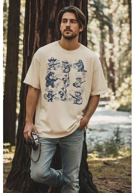 Banjo Animals Funny Graphic T-Shirt Vintage Country Animal Bear Raccoon Tee Unisex T-Shirt
