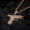 Stylish Submachine Guns Pendant Dazzling White Gold Plated Chain Hipsters Streetwear Diamond Accessory for Women and Men