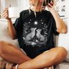 Celestial Foxes Graphic T-Shirt: Mystical Moon Garden Cotton Tee