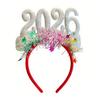 Hair Hoop 2026 Shiny Sequin Headband Elastic Festive Hairband with Plush Ribbons Colorful New Year Party Accessory