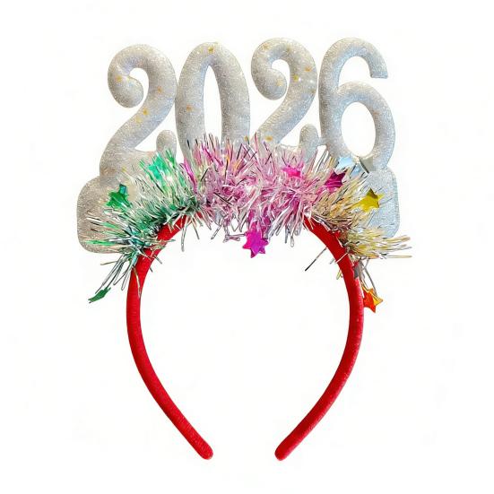 

Обруч для волосся 2026 Блискучий обруч з паєтками Еластичний святковий обруч з плюшевими стрічками Барвистий аксесуар для новорічної вечірки