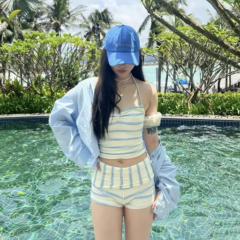 1111 swimsuit female cute pure desire small fragrance high sense suspender striped split conservative flat angle swimsuit female